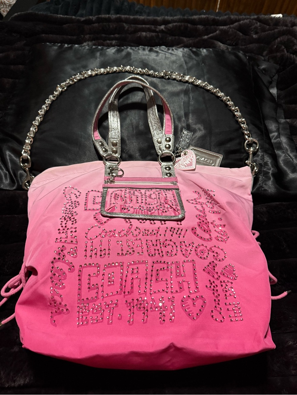 Vintage Coach Pink Ombre Rhinestone XLTote 🎀 Silver Chain and Leather Handles